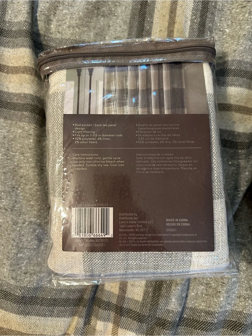 Allen + Roth Hess Gray Plaid Curtain Panel 50” x 84” – New in Package